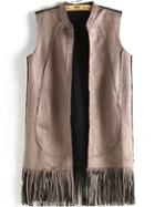 Romwe Tassel Suede Brown Vest