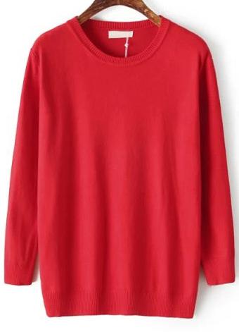 Romwe Solid Casual Red Knit Sweater
