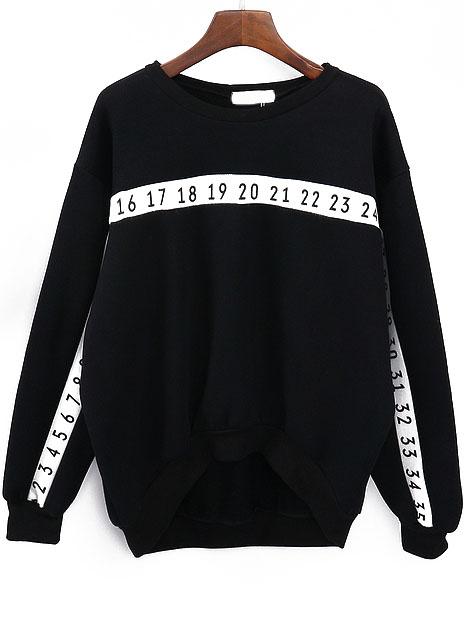 Romwe Black Letter Number Print Loose Sweatshirt