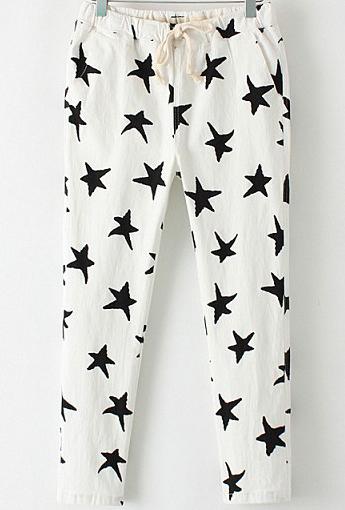 Romwe Drawstring Star Print Pockets Pant