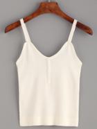 Romwe White Button Front Knit Cami Top