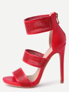 Romwe Red Zipper Pu High Heeled Sandals