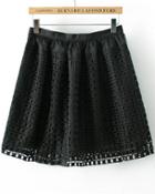 Romwe Hollow Plaid Flare Black Skirt
