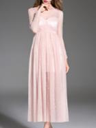 Romwe Pink V Neck Sheer Maxi Dress