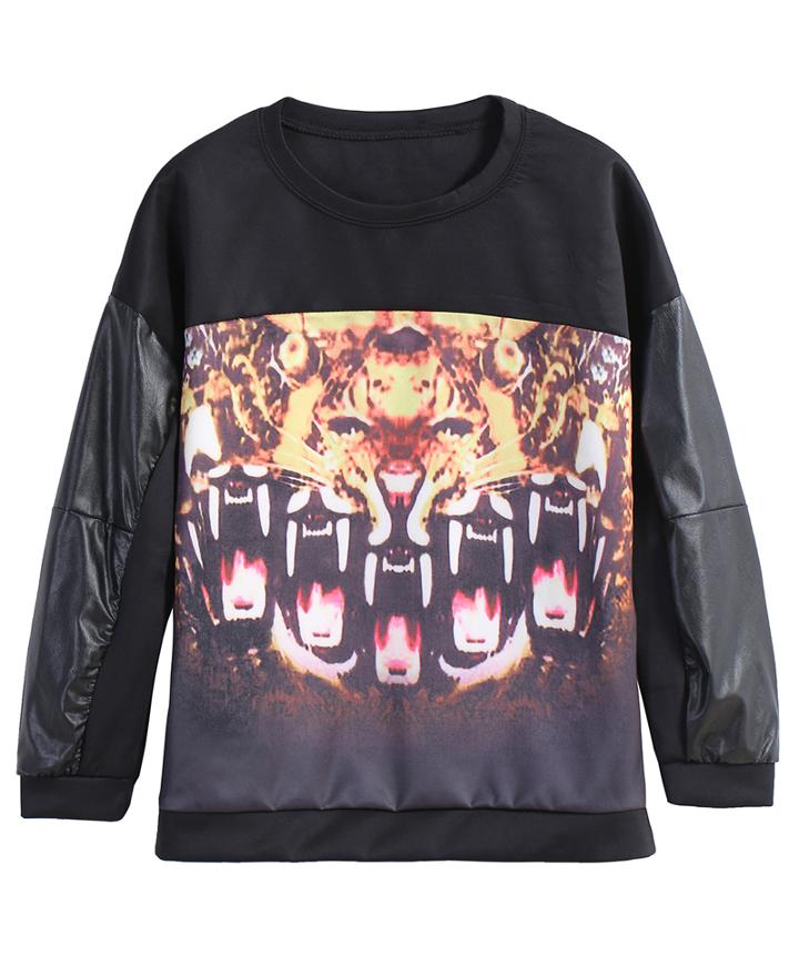 Romwe Tiger Print Loose Sweatshirt