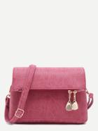 Romwe Red Flodover Zip Closure Faux Leather Crossbody Bag