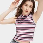 Romwe Striped Stand Collar Top