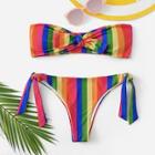 Romwe Random Striped Self Tie Side Bandeau Bikini Set