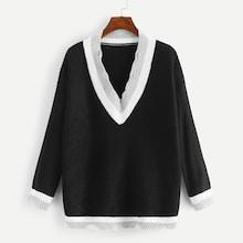 Romwe Plus Contrast Panel Jumper