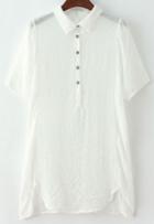 Romwe Lapel With Buttons Asymmetrical White Dress