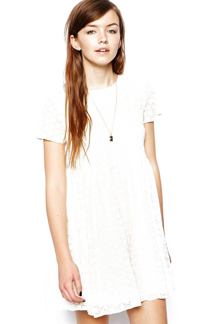 Romwe Lace Embroidered Loose Apricot Dress