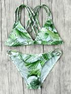 Romwe Jungle Print Strappy Side Cutout Bikini Set