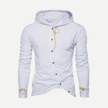 Romwe Guys Embroidery Asymmetric Hem Hooded Coat