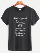 Romwe Black Slogan Print Short Sleeve T-shirt
