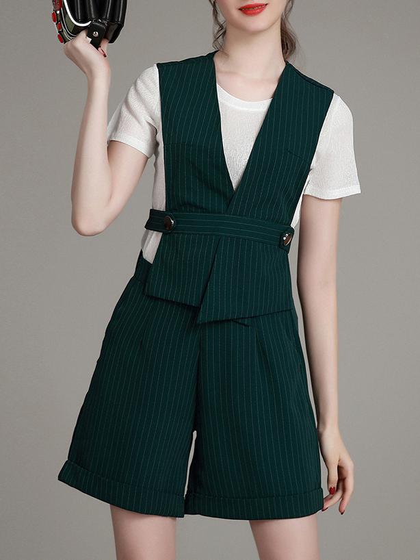 Romwe Green T-shirt Top With Shorts
