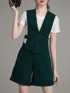 Romwe Green T-shirt Top With Shorts
