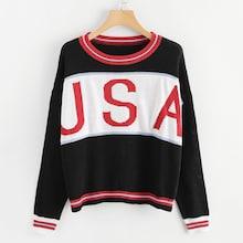 Romwe Letter Print Striped Sweater