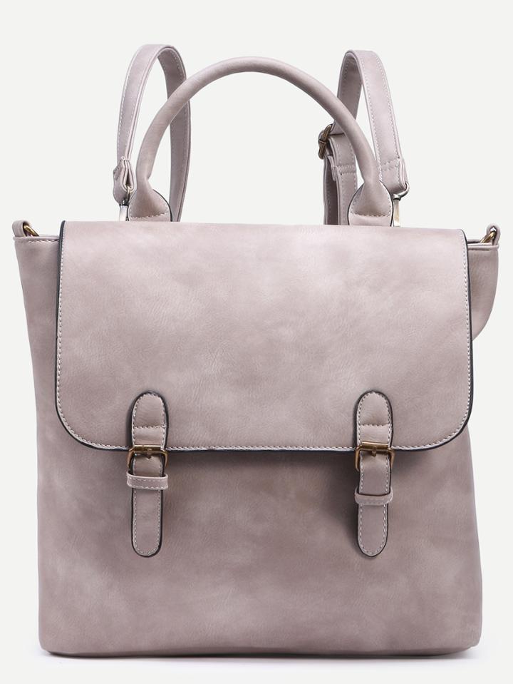 Romwe Grey Dual Buckled Strap Front Distressed Satchel Bag