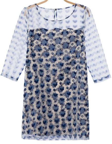 Romwe Contrast Sheer Mesh Print Shift Dress