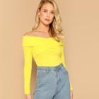 Romwe Cross Wrap Off Shoulder Rib-knit Top