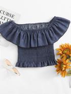 Romwe Ruffle Layered Shirred Denim Top