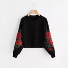 Romwe Plus Rose Embroidery Sweatshirt