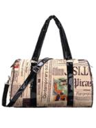 Romwe Faux Leather Newspaper Print Boston Bag