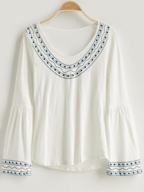 Romwe Bell Sleeve Polka Dot Blouse