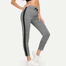 Romwe Striped Tape Side Drawstring Waist Legging