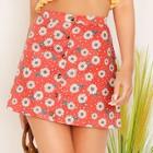Romwe Single Breasted Daisy Flower Print Skirt