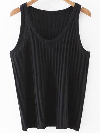 Romwe Black Ribbed Knit Tank Top