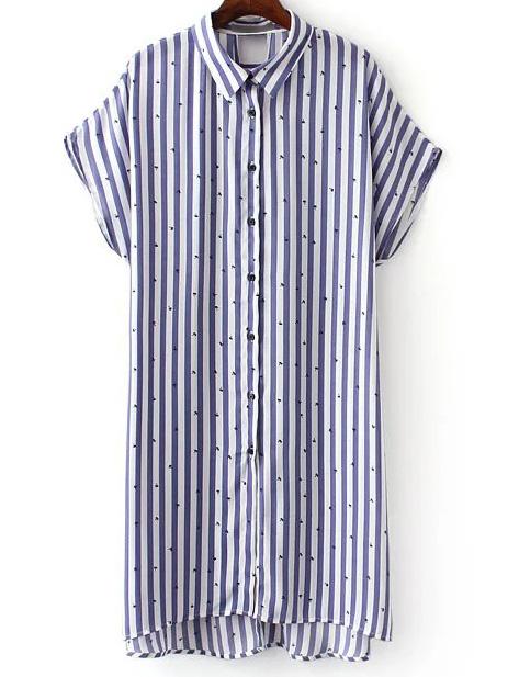 Romwe Multicolor Batwing Sleeve Cut Out Back Stripe Shirt Dress