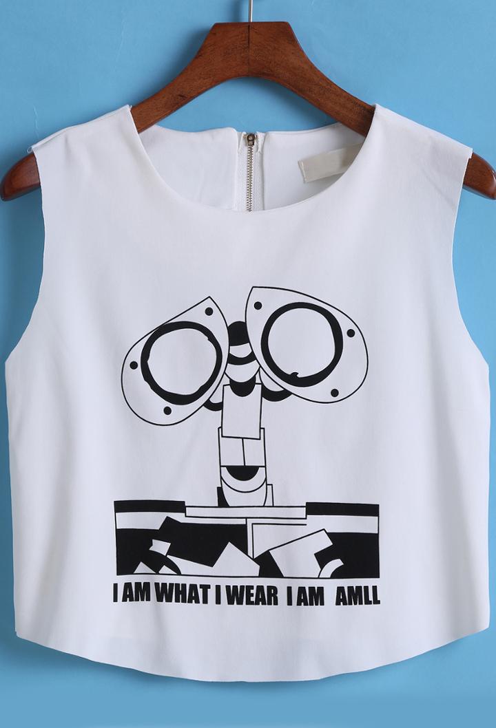Romwe White Robot Print Tank Top