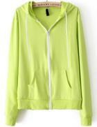 Romwe Hooded Pockets Neon Green Sweatshirt