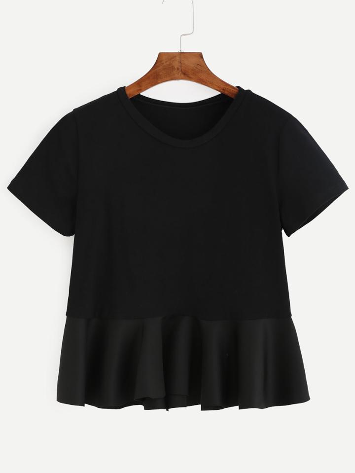 Romwe Black Short Sleeve Peplum T-shirt
