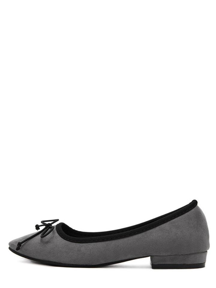 Romwe Grey Faux Suede Square Toe Bow Flats