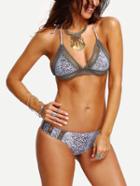 Romwe Halter Ladder-cutout Bikini Set - Leopard