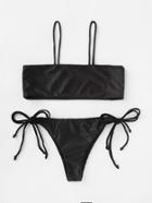 Romwe Spaghetti Strap Side Tie Bikini Set