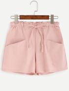 Romwe Pink Drawstring Pockets Shorts