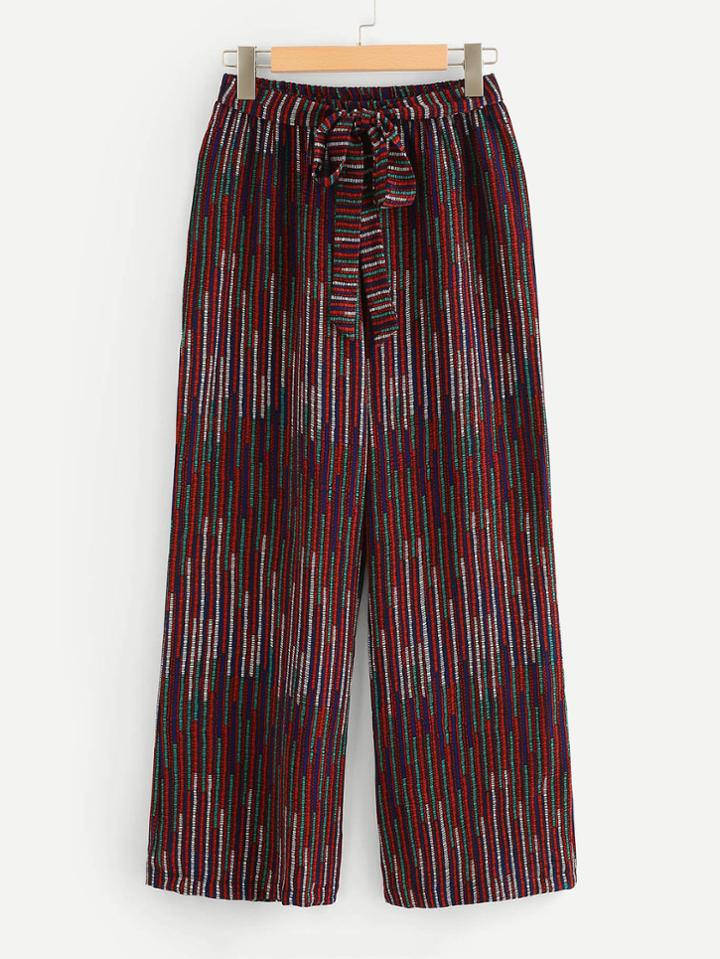 Romwe Self Tie Striped Culotte Pants