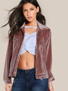 Romwe Single Breasted Velvet Jacket With Pockets