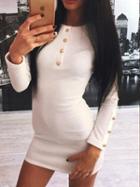 Romwe Long Sleeve Single Breasted Bodycon White Dress