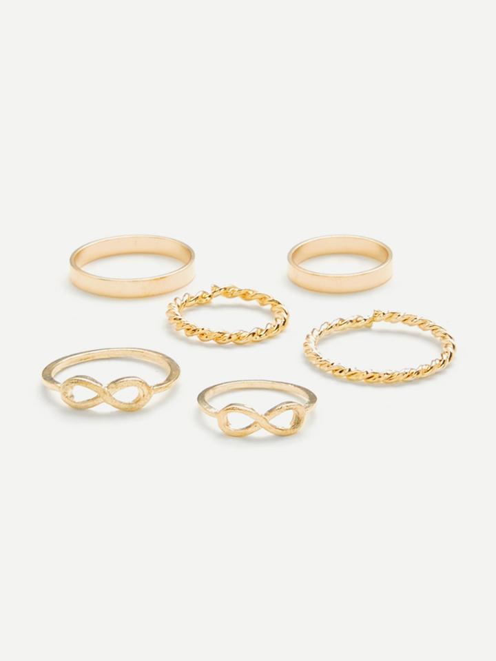 Romwe Number & Woven Design Ring Set 6pcs