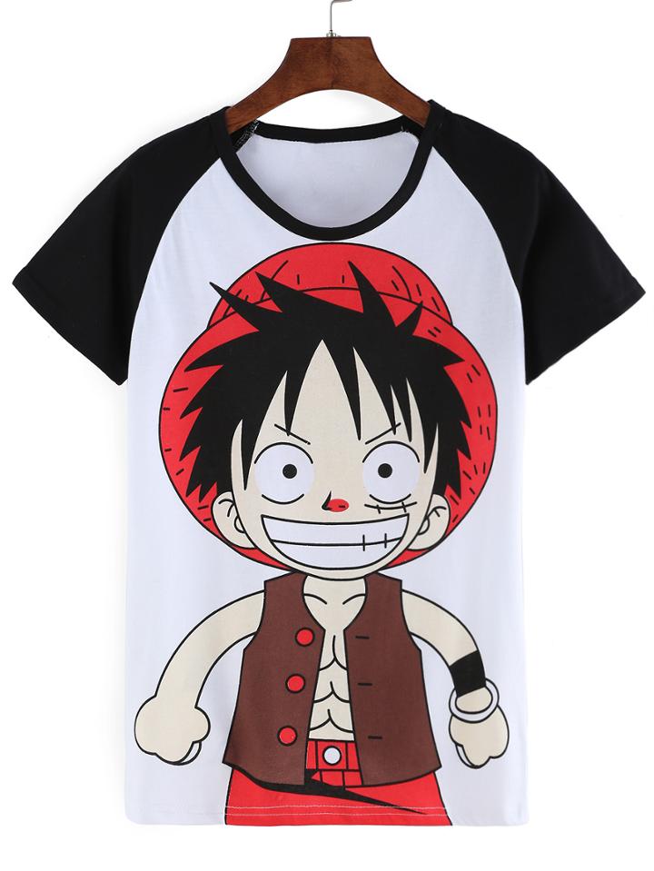 Romwe Printed Raglan Sleeve T-shirt