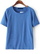 Romwe Blue Round Neck Short Sleeve Loose T-shirt