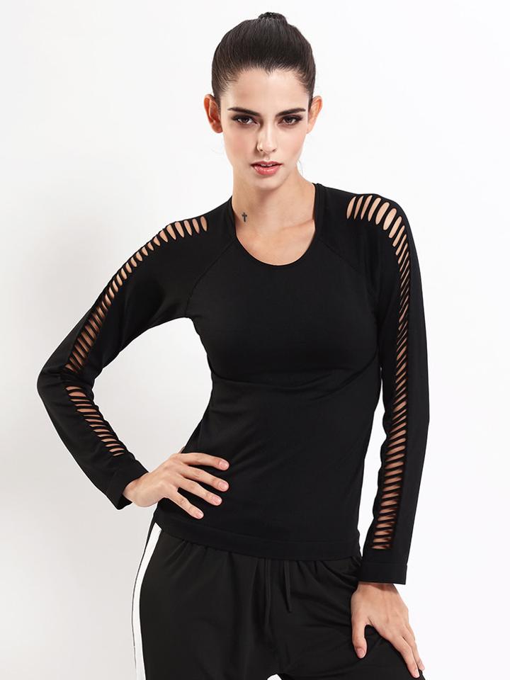 Romwe Ladder Ripped Raglan Sleeve Tee