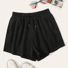 Romwe Drawstring Waist Pocket Side Sweat Shorts
