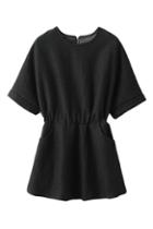 Romwe Elastic Waist Sheer Black Woolen Dress