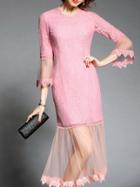 Romwe Pink Sheer Gauze Lace Combo Dress