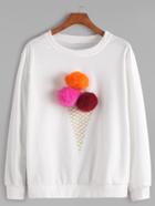 Romwe White Round Neck Pom Pom Sweatshirt